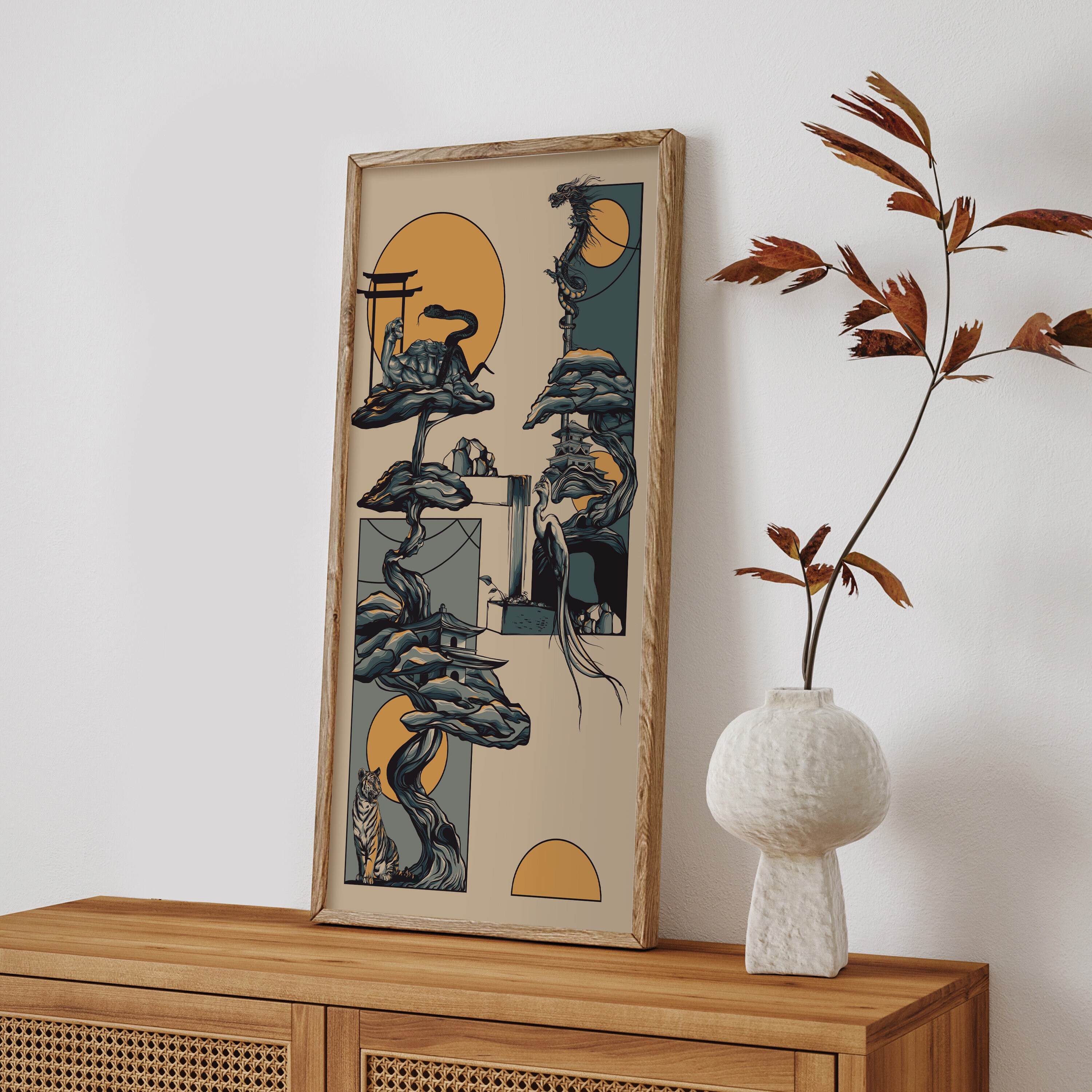 Four Divine Beasts Canvas Wall Art - Azure Dragon | White Tiger