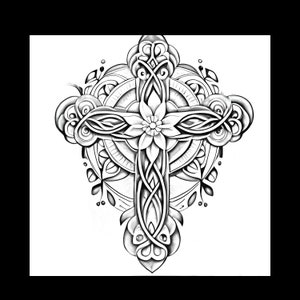 Transform your body with our stunning cross and flowers tattoo design. SVG, PNG, EPS formats. Perfect for both men and women.