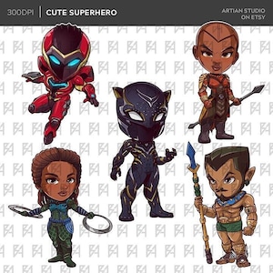 Chibi Cute Superhero Clipart Bundle, Super Heroes PNG file, 300 DPI, Printable, Party Decoration, Sublimation Design