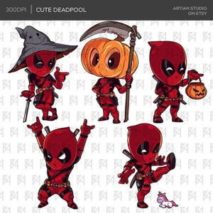 Chibi Cute Halloween Superhero Clipart Bundle, Super Heroes PNG file, 300 DPI