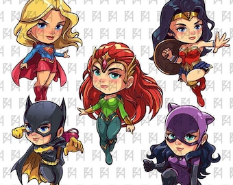 Cute Girl Superhero Clipart Bundle, Super Heroes PNG file, 300 DPI, Printable, Party Decoration, Sublimation Design