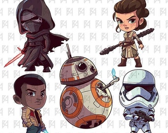 Cute Star Hero Clipart Bundle, Chibi Star Wars Character Clipart Bundle,  Space Wars Cliparts, PNG file, 300dpi, Printable