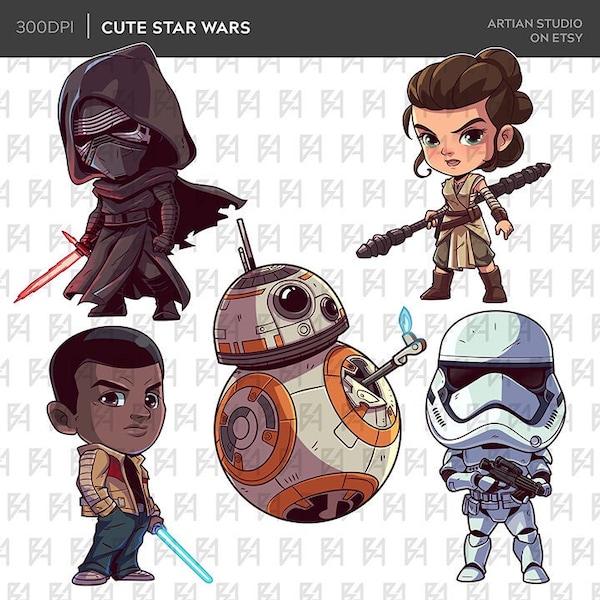 Cute Star Hero Clipart Bundle, Chibi Star Wars Character Clipart Bundle,  Space Wars Cliparts, PNG file, 300dpi