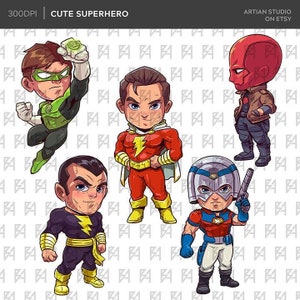Cute Superhero Clipart Bundle, Super Heroes PNG file, 300 DPI, Printable, Party Decoration, Sublimation Design