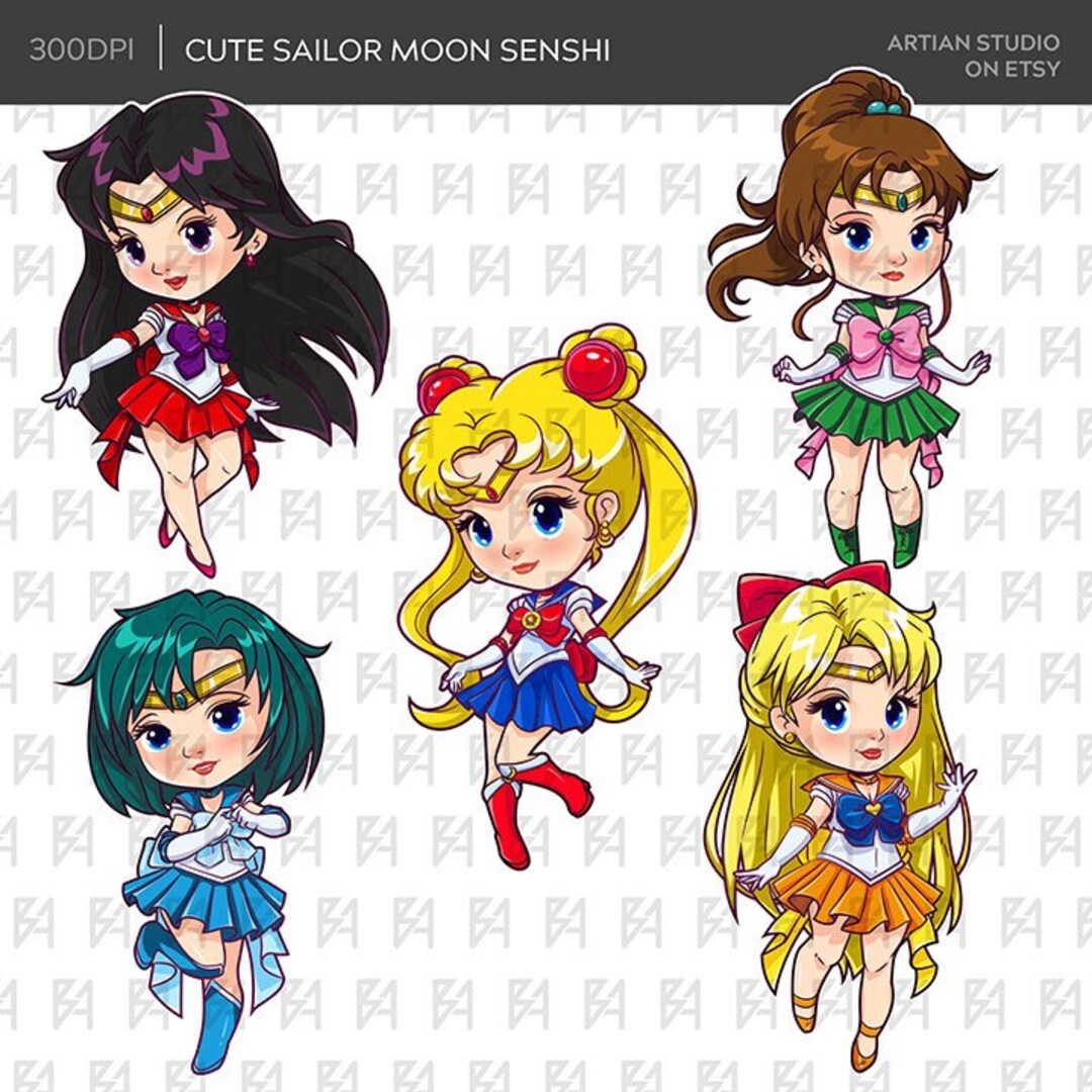 Chibi Cute Moon Girls Senshi Clipart Bundle Super Heroes - Etsy