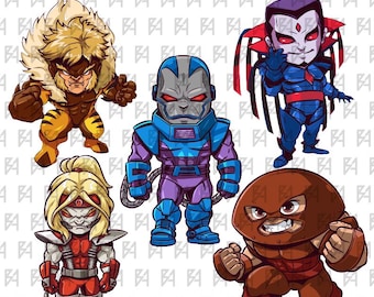 Chibi söta superskurkar, Chibi Clipart-paket, superskurkar PNG-fil, utskrivbar, festdekoration, sublimeringsdesign