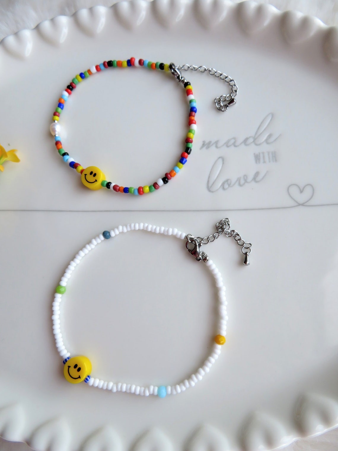 Cute Smiley Anklet Beaded Anklet Cute Anklet Colorful Etsy
