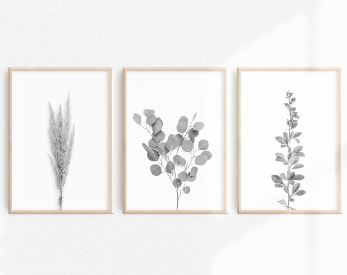 Black and White Floral Print Set of 3 Botanical Prints Farmhouse ...