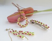 Valentine 39 s day polymer clay Tulip gift box with earrings pendent and hair clip jewellery set