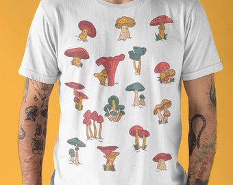 Mushroom Shirt, Mushrooms Illustration shirt, Magic Mushroom, Mycology Shirt, Mycologist Gift, Hippie Clothes, Unisex Tee