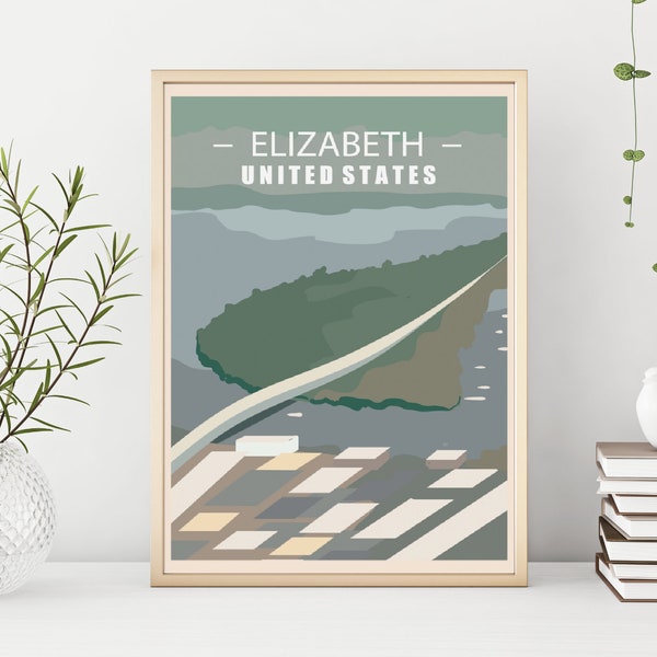 New Jersey Travel Poster, Elizabeth Print, Bayonne Bridge, USA Artprint, Skyline Print, USA Wall Decor, Elizabeth Art, USA Wall Art