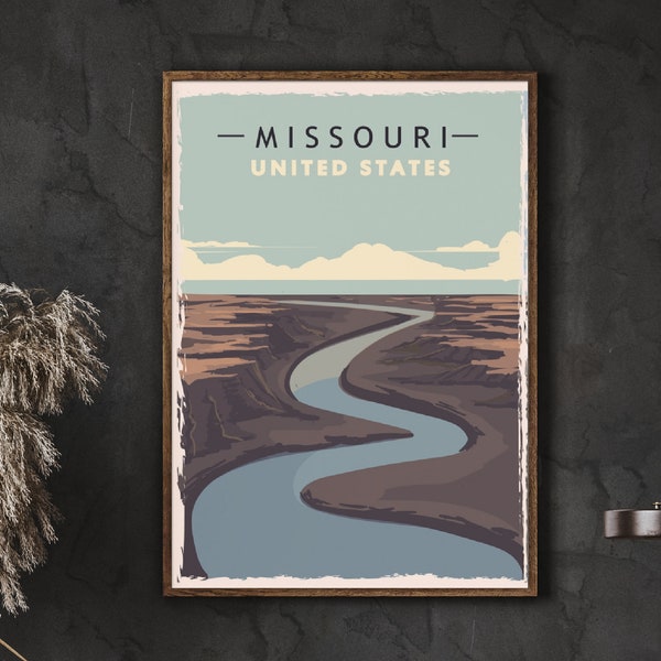 Missouri Travel Poster, Missouri Home Decor, Mother Of The West, Missouri State, Missouri Print, Upper Missouri River Breaks, Travel Art