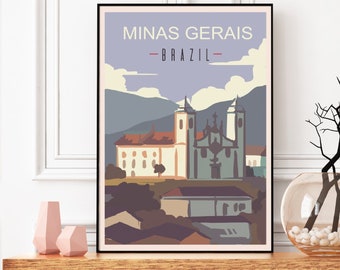 Minas Gerais Print, Brazil Posters, Vintage Travel Print, Brazil Travel Gift, Brazil Print, Brazil Artwork, Brazil Wall Art, Colonial Church