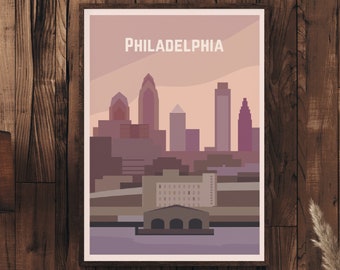 Philadelphia Travel Poster, Philadelphia Print, City Hall Wall Art, Pennsylvania Wall Art Decor, USA Artprint, Skyline Print, Delaware River