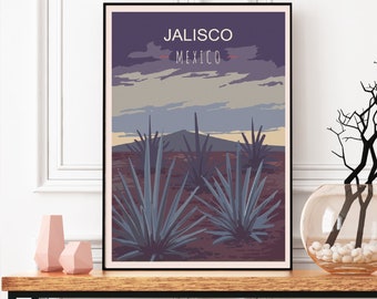 Jalisco Travel Poster, Blue Agave Poster, Guadalajara Wall Art, Puerto Vallarta Decor, Jalisco Fine Art, Mexico Artwork, Tequila Plant Print