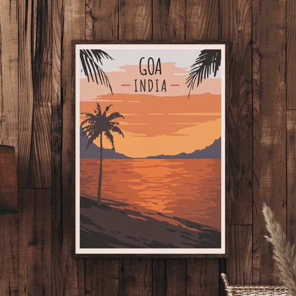 India Travel Poster, Goa Beach Print, Konkan Decor, Panaji Travel Print, Vagator Beach, Bogmalo Beach, Varca Beach Sunset, Indian Decor