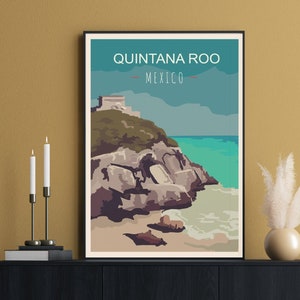 Mexico Travel Poster, Quintana Roo Artwork, Yucatan Peninsula, Tulum Riviera Maya Print, Tulum Beach Wall Art, Mexican Fine Art Print