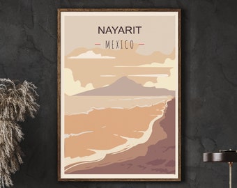 Nayarit Travel Poster, Mexico Print, Pacific Ocean, Riviera Coastline, Nahui Beach, Sayulita Beach, Guayabitos Beach, Mexico Deccor