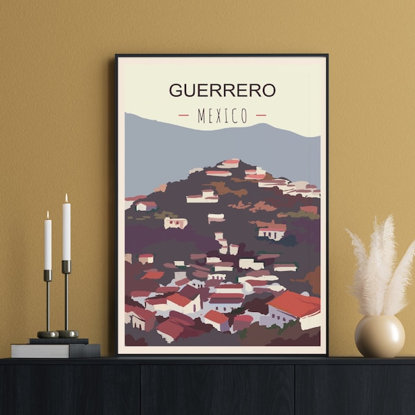 Guerrero Travel Poster, Mexico Artwork, Silver City of Taxco, Colonial Towns, Mexico Travel Print, Mexico Art, Mexico Posters, Travel Gift