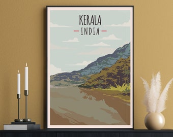 Kerala Travel Poster, India Print, Kerala Wall Art, Kerala Gift, Backwaters of Kerala, Brackish Lagoons, Arabian Sea, Indian Decor Gift