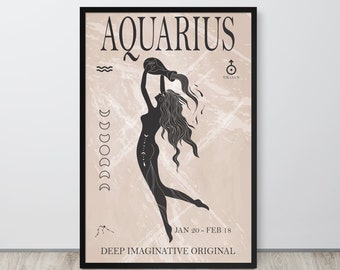 Aquarius Astrology Print, Digital Download, Boho Print, Aquarius WallArt, Horoscope Print, Aquarius Gift, Aquarius Star Sign, Aquarius Decor