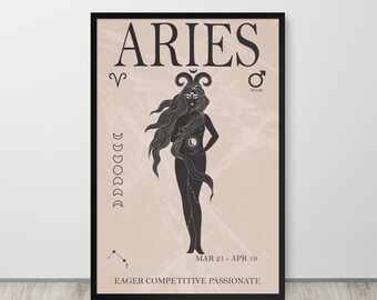 Aries Astrology Print, Digital Download, Aries Zodiac Print, Aries Wall Art, Horoscope Print, Boho Decor, Astrology Print, Zodiac Horoscope