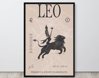 Leo Zodiac Print Digital, Boho Wall Art, Leo Zodiac Gifts, Leo Sign, Printable Wall Art, Birthday Prints, Bohemian Decor, Astrology Poster