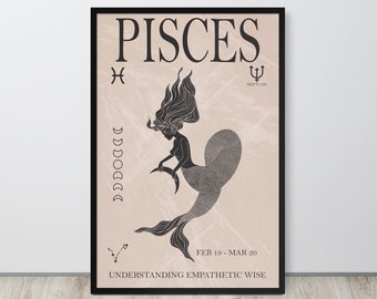 Pisces Astrology Print, Pisces Zodiac Gifts, Printable Wall Art, Pisces Birthday Prints, Astrology Print, Zodiac Poster, Boho Wall Art Decor