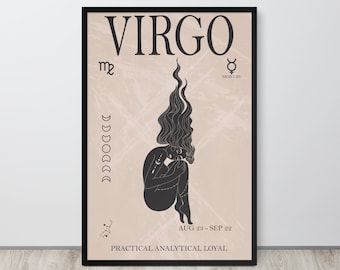 Virgo Astrology Print, Virgo Zodiac Gifts, Printable Wall Art, Virgo Birthday Prints, Astrology Print, Zodiac Poster, Boho Wall Art decor