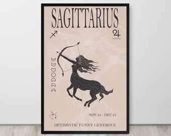 Sagittarius Zodiac Print Digital, Boho Wall Art, Sagittarius Zodiac Gifts, Zodiac Sign, Printable Wall Art, Birthday Prints, Bohemian Decor