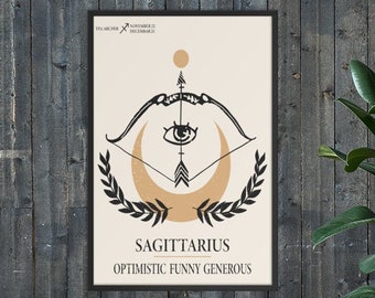 Sagittarius Zodiac Print Digital, Boho Wall Art, Sagittarius Zodiac Gifts, Zodiac Sign, Printable Wall Art, Birthday Prints, Bohemian Decor