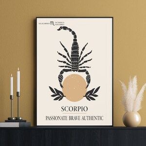 Scorpio Astrology Print, Scorpio Zodiac Sign, Scorpio Birthday Gift, Astrology Print, Zodiac Poster, Boho Wall Decor, Horoscope Wall Art image 4