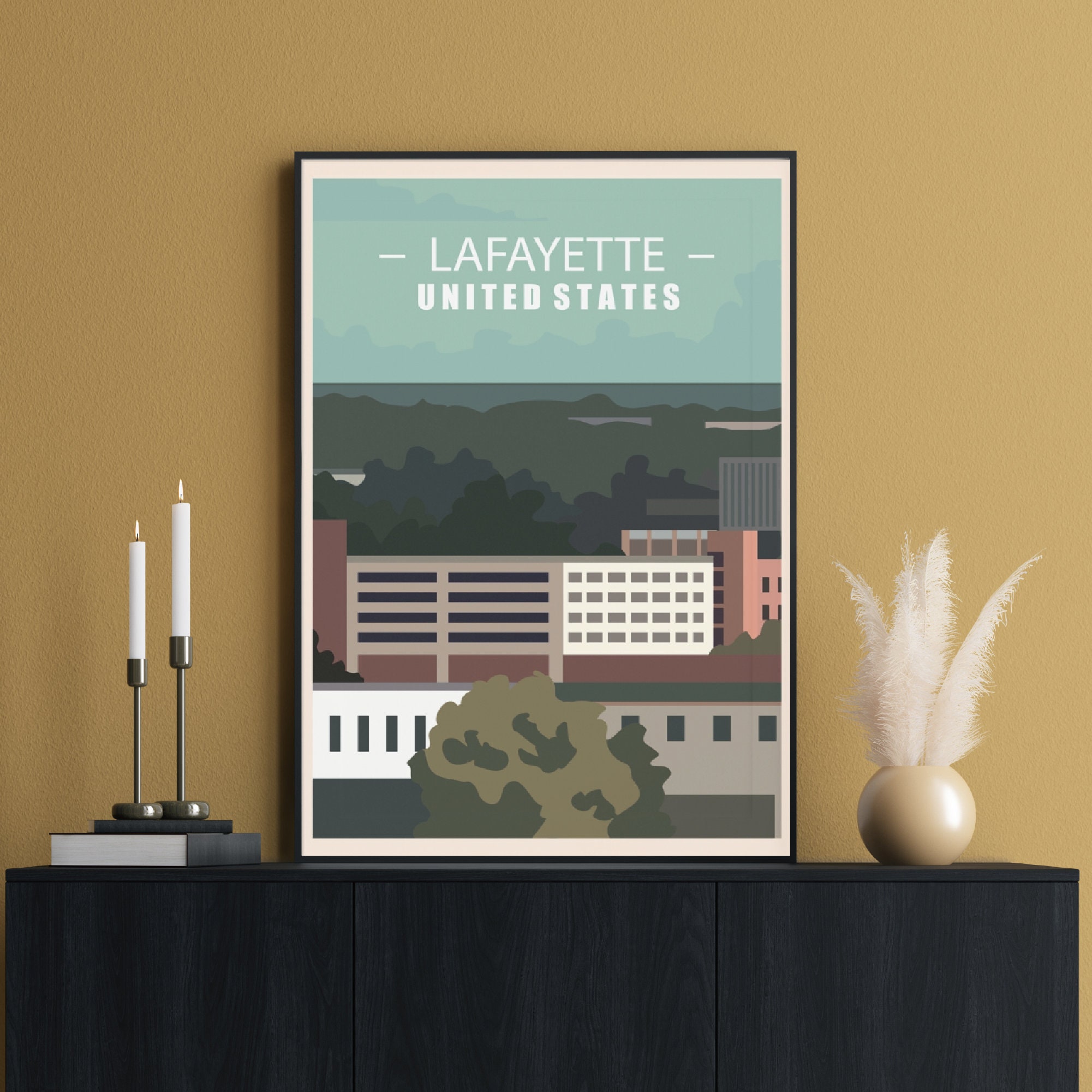 Louisiana Travel Poster Lafayette Print Lafayette Skyline Etsy