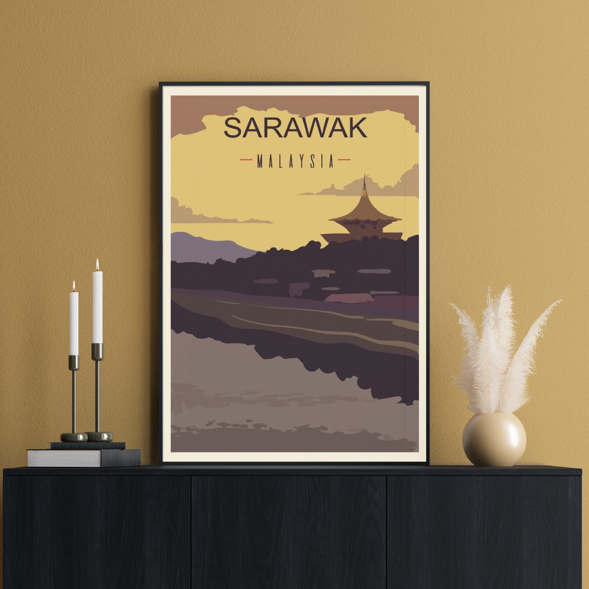 Malaysia Travel Poster Sarawak Print Borneo Kuching Sarawak Etsy