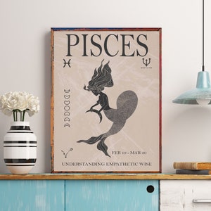 Pisces Astrology Print, Boho Wall Art, Pisces Zodiac Gifts, Horoscope Wall Art, Birthday Gift for Pisces , Pisces Sign Poster, Pisces Art