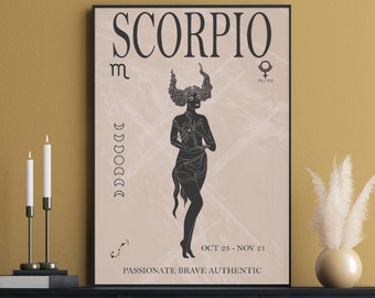 Scorpio Astrology Print, Scorpio Zodiac Art, Scorpio Birthday Gift, Horoscope Wall Art, Scorpio Sign, Scorpio Poster, Boho Wall Decor
