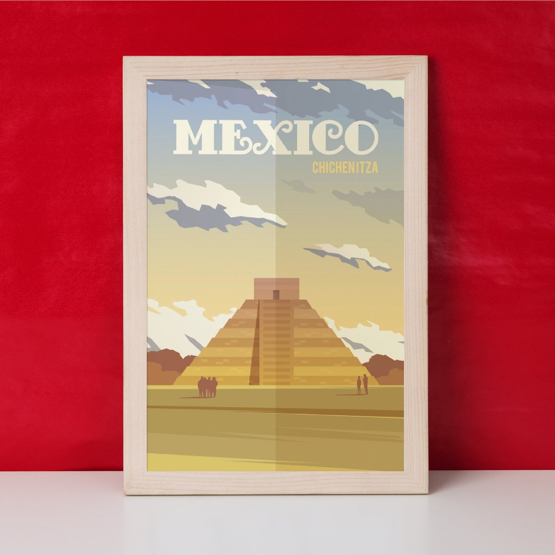 Chichenitza Travel Poster, Mexico Travel Print, Mexico Travel Poster