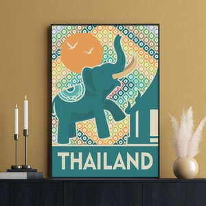 Thailand Print, Thai Elephant Poster, Thailand Travel Poster, South East Asia, Phuket Print, Phuket Wall Art, Chang Thai Art Decor