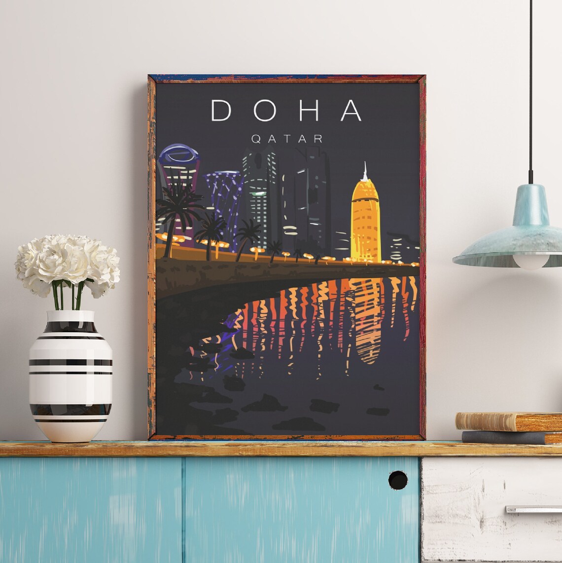Doha Travel Poster Doha Print Middle East Wall Art Etsy