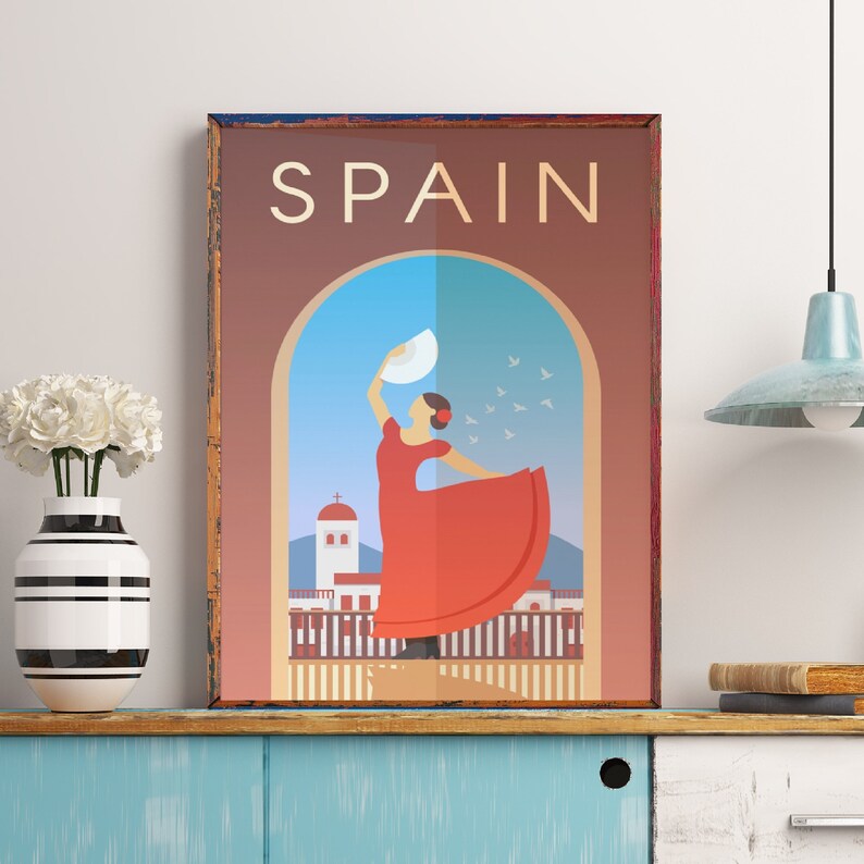 Spain Travel Poster Spanish Wall Art Barcelona Art Etsy