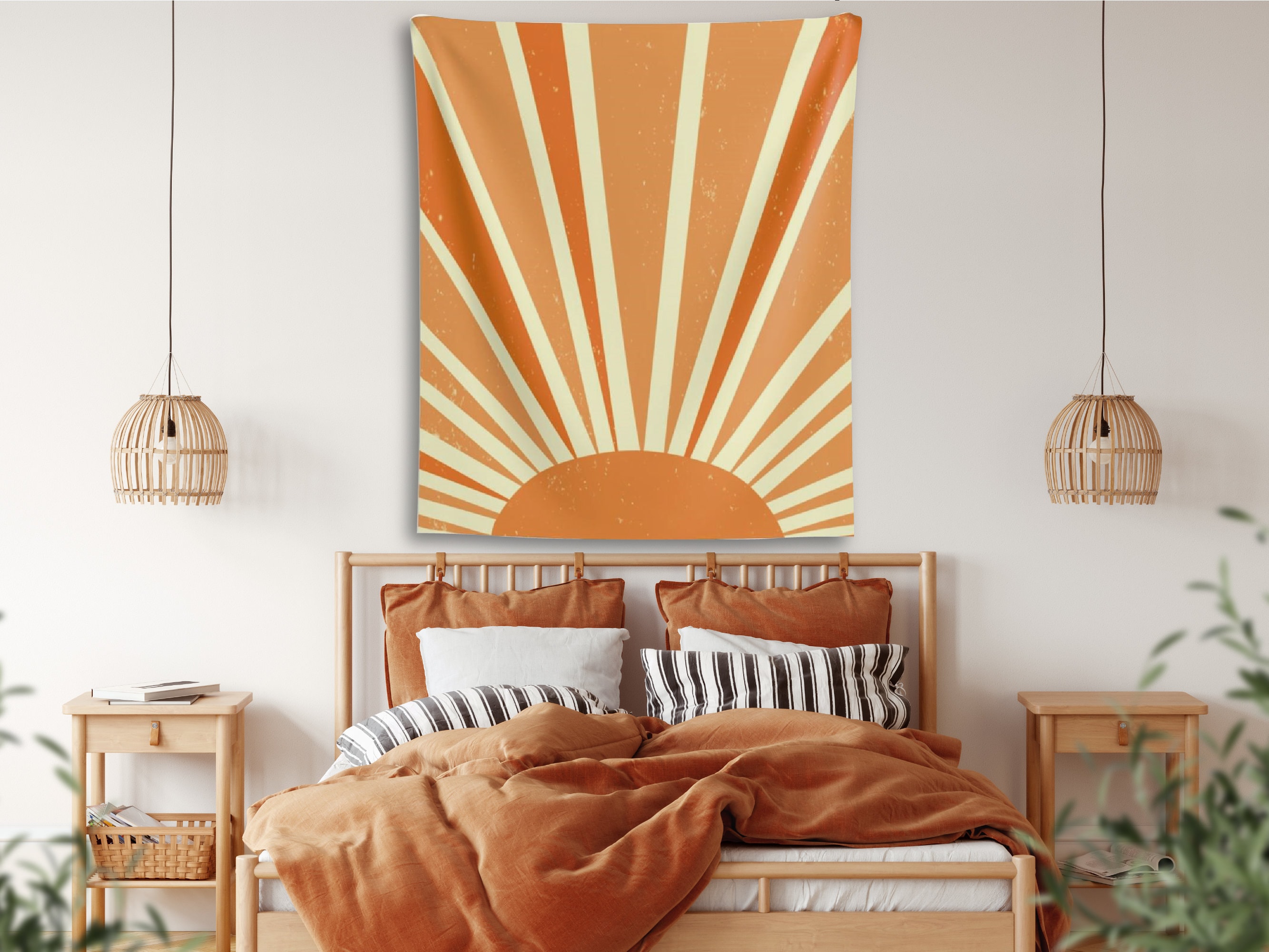 Sun Tapestry Minimalist Tapestry Bohemian Orange Wall Art Etsy
