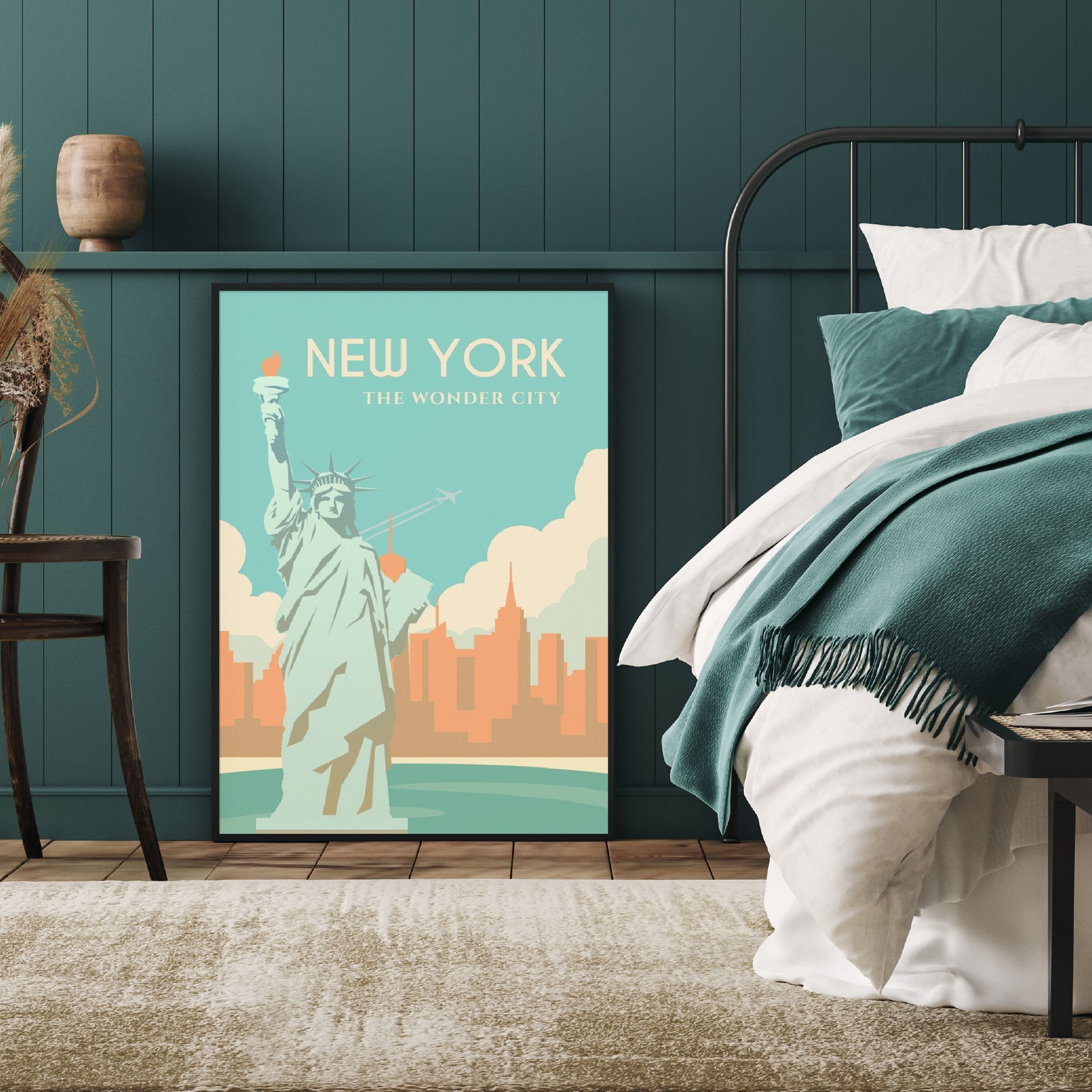 New York Travel Poster Liberty Statue City Skyline New York | Etsy