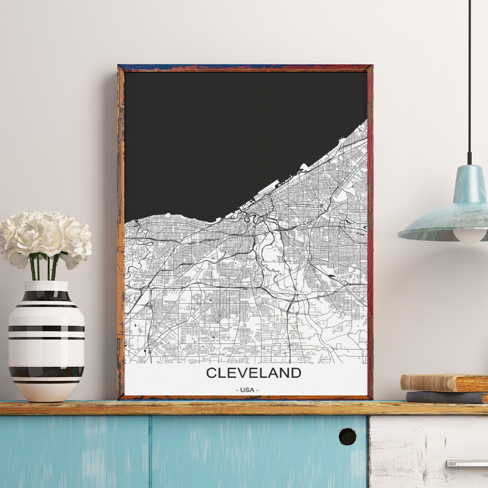 Cleveland Map Print Ohio Map Poster Cleveland Wall Art City Etsy