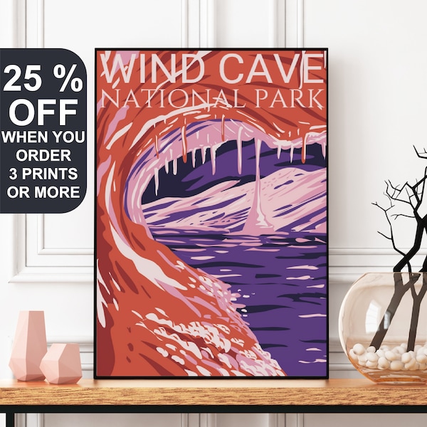 Wind Cave National Park Poster, National Park Print, South Dakota Poster, Wind Cave Print, South Dakota Gift, Retro Travel Poster, Wall Art