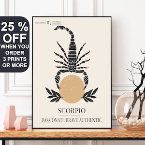 Scorpio Astrology Print, Scorpio Zodiac Sign, Scorpio Birthday Gift, Astrology Print, Zodiac Poster, Boho Wall Decor, Horoscope Wall Art image 1