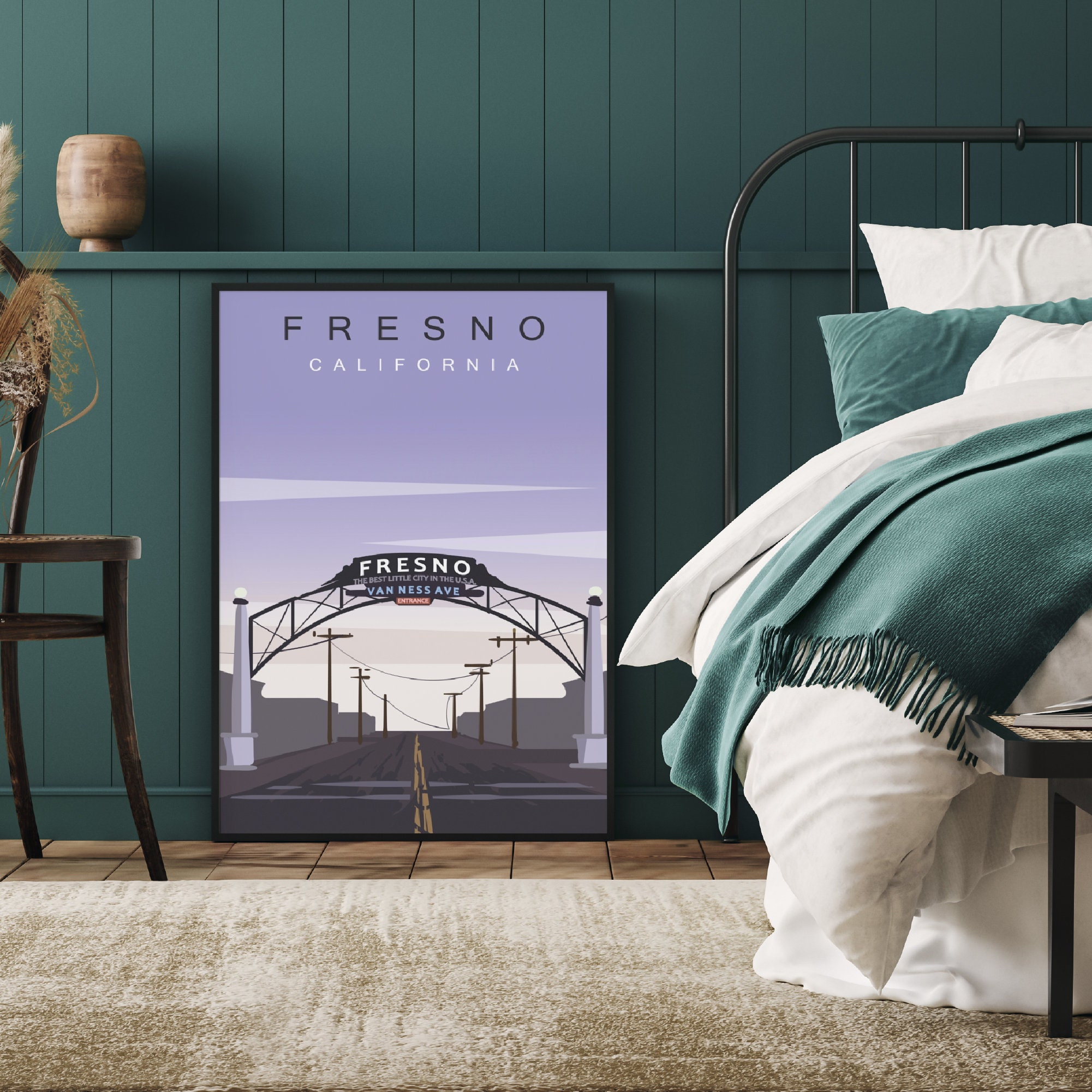 Fresno Travel Poster California Print Van Ness Avenue Etsy