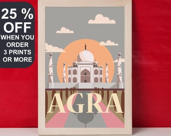 Taj Mahal Art Print, Uttar Pradesh Travel Poster, Agra Art, Taj Mahal Wall Decor, Seven Wonders, India Travel Print, Indian Wall Decor