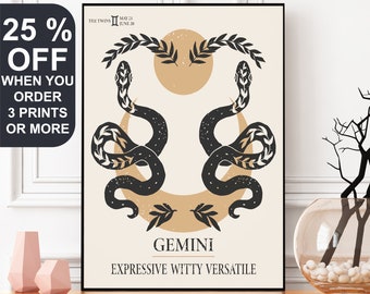 Gemini Astrology Print, Gemini Zodiac Gifts, Gemini Birthday Gift, Astrology Print, Zodiac Poster, Boho Wall Art, Gemini Art, Neutral Decor