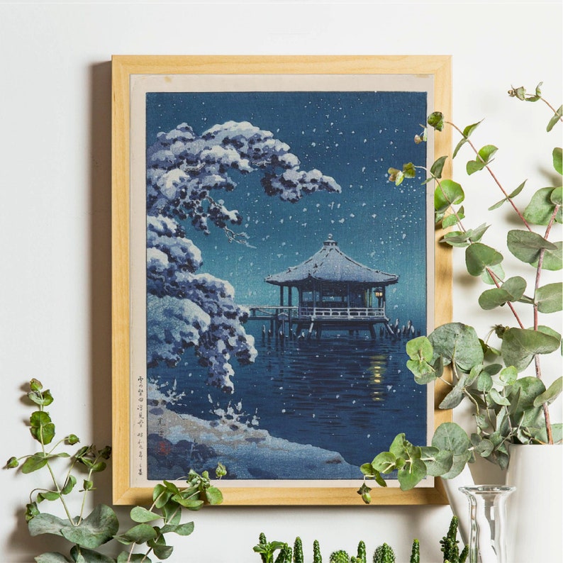 Snow at Katata Ukimido Shrine Tsuchiya Koitsu, Japanese Print, Japanese Art, Japanese Painting, Museum Print, Aesthetic Poster,Ukiyoe Poster image 6