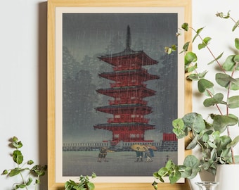 Japanese Art, Japanese Poster, Hiroaki Takahashi, Five Story Pagoda, Woodblock Print, Asian Art, Cultural Art, Nikko Goju no to, Tochigi Art